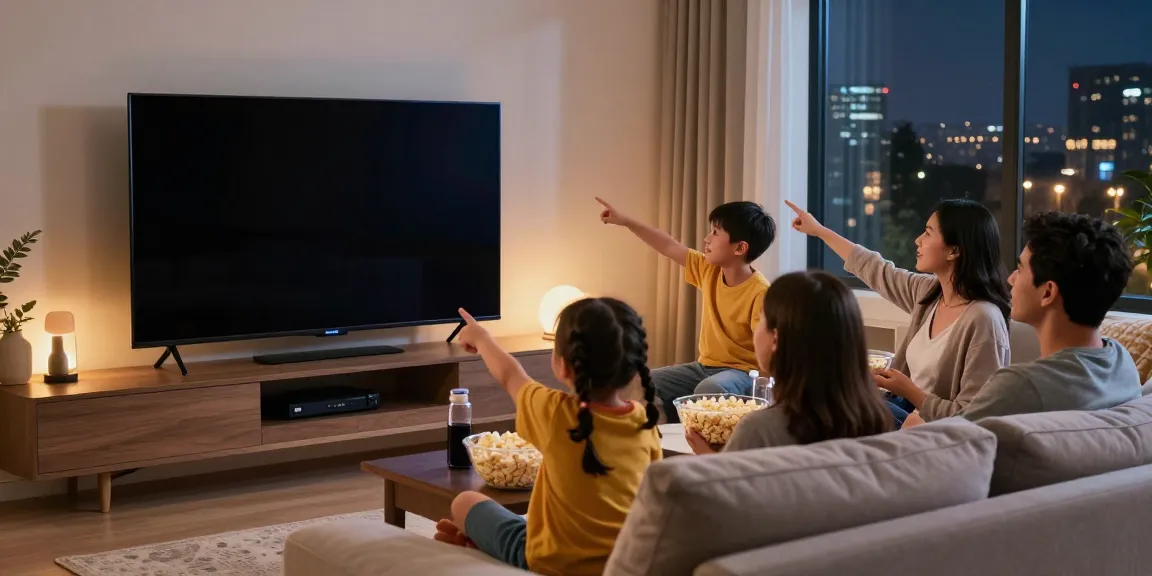 Famille utilisant Atlas Pro ONTV pour une soirée cinéma à la maison.
